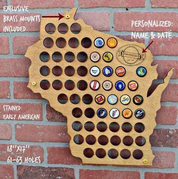 Wisconsin Craft Beer Cap Map Beer Bottle Map Beer Caps Holder