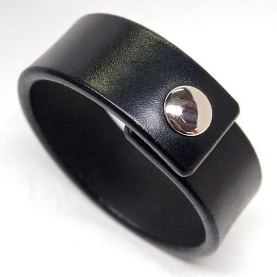 Black Leather wristband American bridle leather cuff 1 inch wide thin and sexy Made for You In USA by Freddie Matara