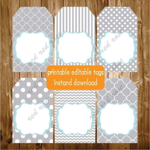 Editable Printable Labels Gift Tags Thank You Tags Blue Grey