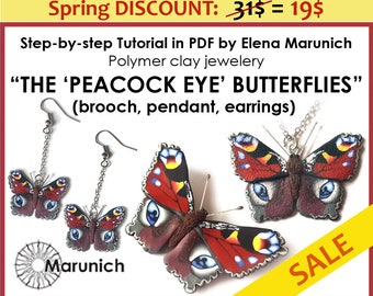 SALE: Polymer clay tutorial "The 'peacock eye' butterflies - brooch, pendant, earrings" PDF
