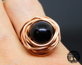 Wire wrapped ring Glossy agate ring Copper ring Steampunk ring Wire wrap ring Mens ring Womens ring Magic ring Best gift For her For mom