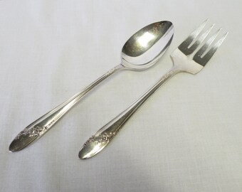 Set of Silverplate Serving Pieces - Queen Bess ll Oneida- Serving Spoon and Fork - Holiday Flatware, Tea Party Service, Weddings, Parties