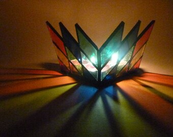 Harlequin Stained Glass Candle Holder