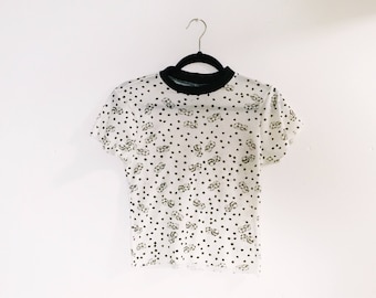 Dice Print Thermal 90s Inspired Crop Top Vintage Fabric