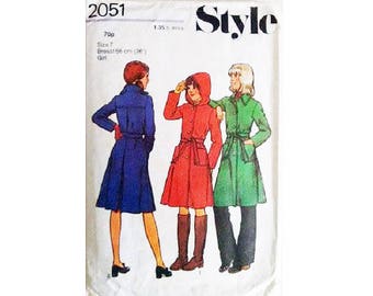 Style 2051 Girls Teen Junior Winter Wool A Line Belted Coat Jacket with Hood Option Sewing Pattern Size 7 Bust 26"