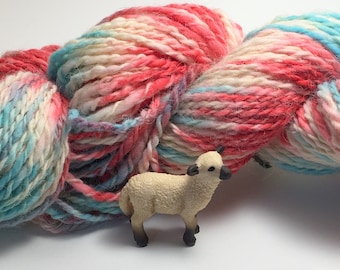 Hand-Spun 100% Wool and Merino Yarn "Summer Lovin" Hand-Washed, Carded, Spun and Painted, 2 ply, Knit, Crochet, Weave, Wound FREE, 198 yds