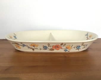 Vintage serving dish Himark Floral Mist by Saltera ceramic divided bowl