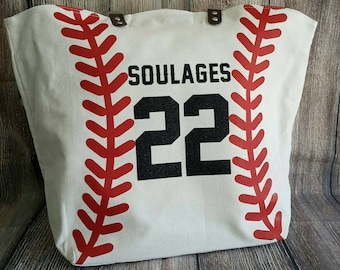 Personalized Baseball Mom Tote Bags White Baseball Bag Tote Bag Spirit Wear Custom Last Name Nickname Number