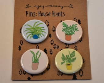 House Plants, pin button badges, magnets hand drawn illustrations