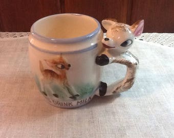 Vintage, Child's Milk Mug, Always Drink Milk, Child's Mug, Deer Handle
