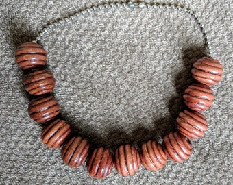 Wood Bead Anklet-Ribbed Wood Bead Anklet-12 Wood Bead Anklet-Medium Brown Wood Bead Anklet-Casual Anklet-Comfortable Anklet to Wear-Natural