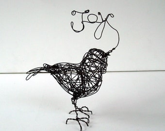 Unique Wire Bird Sculpture - Word Art - JOY