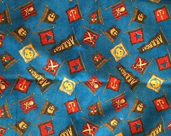 Pirate Flags Treasure Debbie Mumm Cotton Fabric 2 Pieces