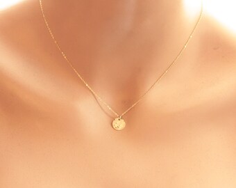 Gold Disc Necklace, Hammered Disc Necklace, Gold Filled Layering Necklace, Minimal Jewelry, Dainty Necklace, Tiny Disc Necklace