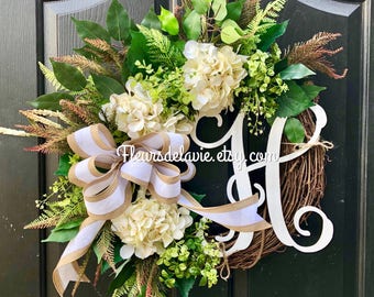 BEST SELLER! Spring Wreaths for Front Door, Front Door Wreaths, Farm House Wreaths, Hydrange Wreath, Grapevine Wreath, Farmhouse Wreath