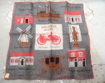 TAMMIS KEEFE linen handkerchief, hankie / Henry Ford Greenfield Village / Dearborn, Michigan / unused Kimball