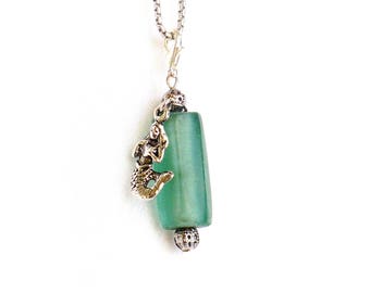 sea glass pendant, silver mermaid charm, seaglass pendant, ocean jewelry, beach glass pendant, sea glass jewelry, charms for necklaces
