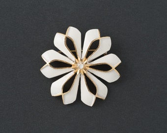 Vintage Coro Flower Brooch White Enamel