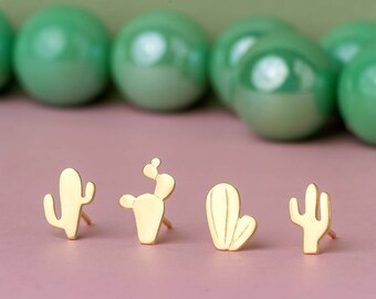 Cactus Earrings rose gold studs Sterling Silver Gold Teen Mom mismatched Mexico Desert Tropical Summer Trendy jewelry Modern earrings
