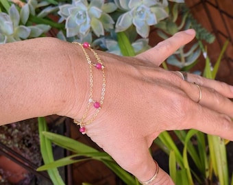 Dainty Ruby bracelet. Gold filled or sterling silver available. Delicate ruby bracelet
