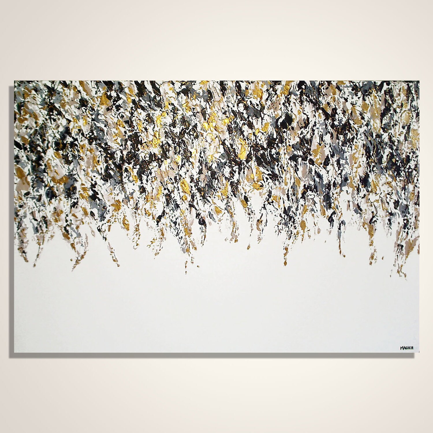 Abstract painting Gold black and white abstract art