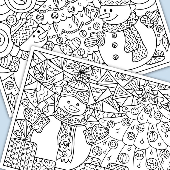 Christmas Decorations Snowmans And Tree Printable Coloring Pages