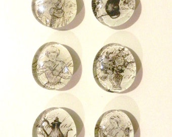 Glass Bubble Magnets - Set of Six, Vintage Style Paper
