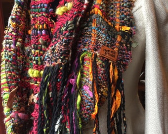 Saori Handwoven Infinity Scarf - Long Cowl / Mobius