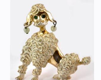Vintage Gold Tone 1950's Poodle Dog brooch or pin - Mid-Century Modern - Atomic Era - Whimsical
