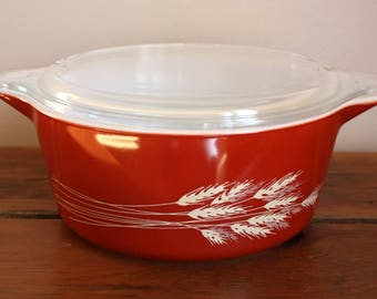 Vintage Pyrex Autumn Harvest Wheat Casserole #475 with Lid