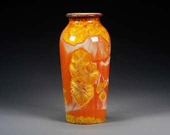 Ceramic Vase - Orange, Gold - Crystalline Glaze on High-Fired Porcelain - Hand Made Pottery - FREE SHIPPING - #E-1-5119