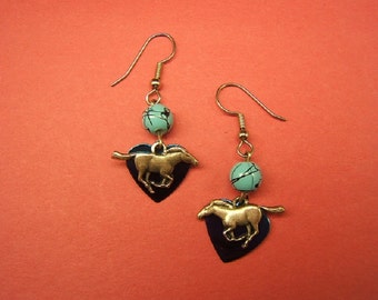 Gift Idea, Earrings, Horse Earrings, Horse Jewelry, Equestrian, Accessories, Cowgirl Earrings, Boho Chic, silver, turquoise bead, #80127-1