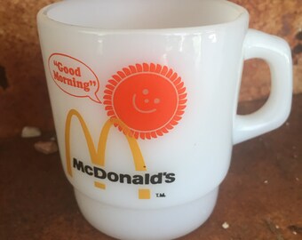 Milk Glass McDonald's Coffee Mug (Good Morning), Anchor Hocking, Fire King