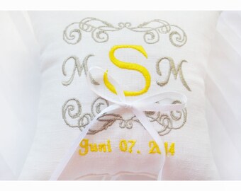 White Wedding pillow , wedding ring pillow , ring bearer pillow, embroidery pillow , Personalized embroidery wedding pillow (R37)