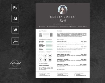 Dark Gray Resume Template / CV template / FREE Cover letter