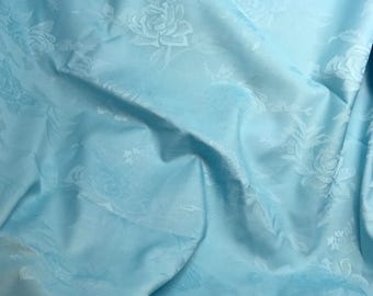 Blue Roses Floral Cotton Jacquard Fabric - 1 Yard