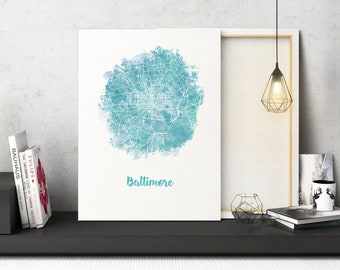 Baltimore MD Watercolor Map Baltimore Maryland map Baltimore Maryland wall art Baltimore MD city map Baltimore art print circle map