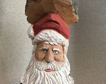 Santa cottonwood bark carving