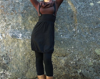 Suspender dress--womens jumper-ladies dress-jumper dress-black jumper dress-high waist-black dress-cotton black dress-yoga dress-midi dress