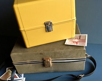 Vintage 1960's Industrial Yellow Metal Kenco Brand Movie Film Reel Case / Storage Box / Photo Bin - Vintage Industrial Storage / Decor