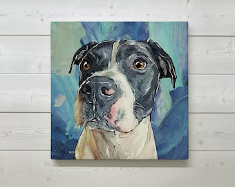 Custom Pet Portrait on Canvas, Fiance Gift, Dog Portrait in Pop Art Style, Pet Lover Gift, Pet Painting Based on Photo, Pitbull