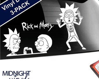 3-PACK - Rick and Morty Inspired Vinyl Decals / Fist Bump / Tiny Rick / Show Logo