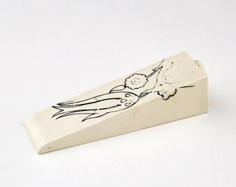 Belgin Porcelain door wedge,paperweight,ceramic,decorative object,home decor,handmade,unique design,turkish tulip,white,tatoo,Mothers gift