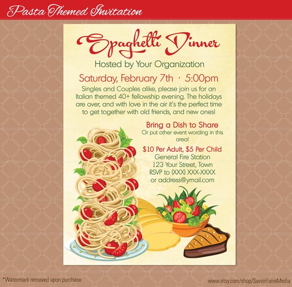 spaghetti dinner flyer poster pasta italian night dinner pasta dinner fundraiser flyer