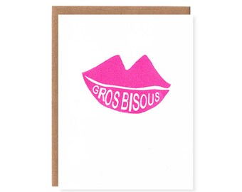 Gros Bisous -- Neon Pink Screenprinted Love Card