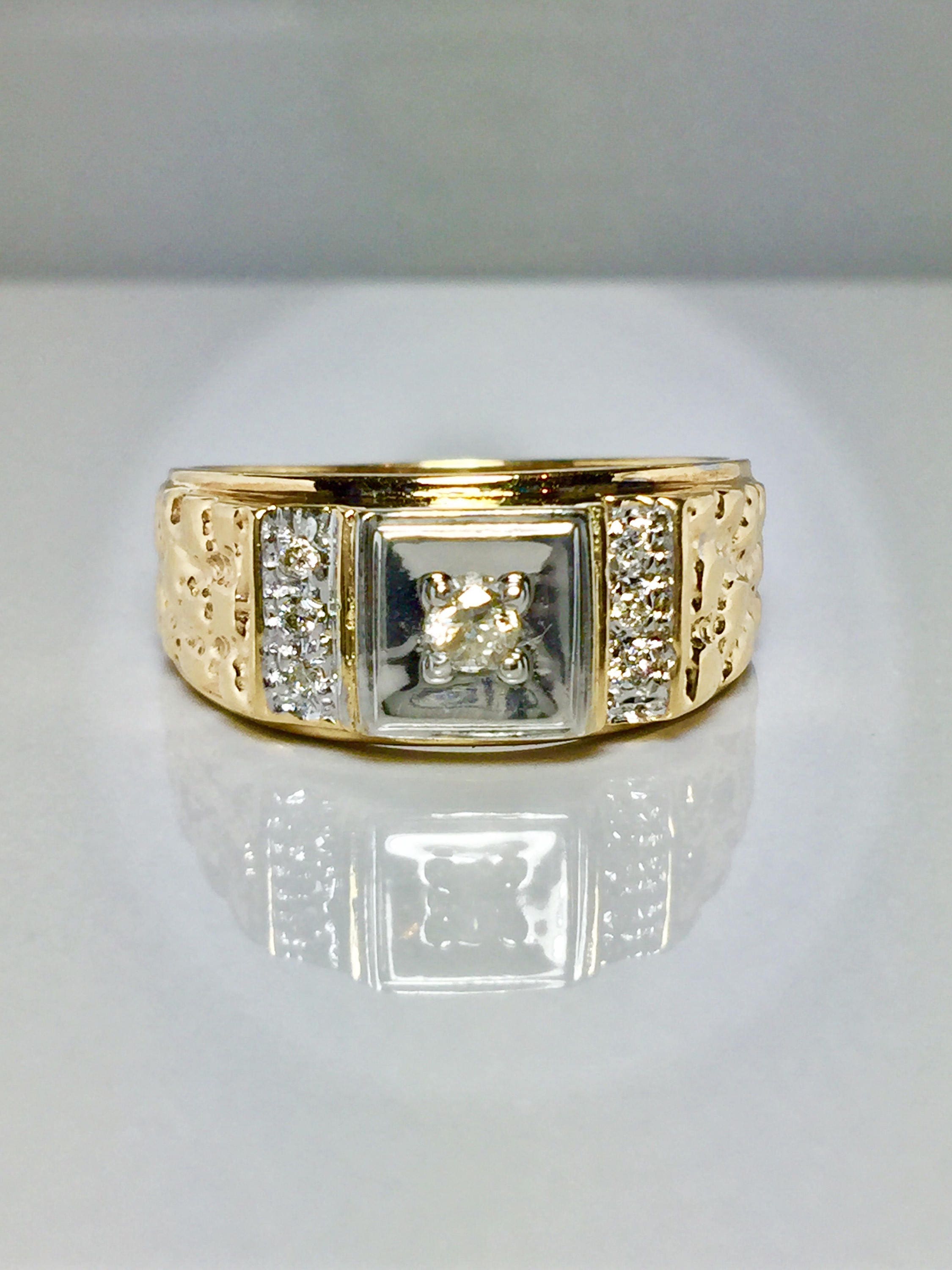 10k Solid Gold Men's Nugget Diamond Rings Gold Rings For