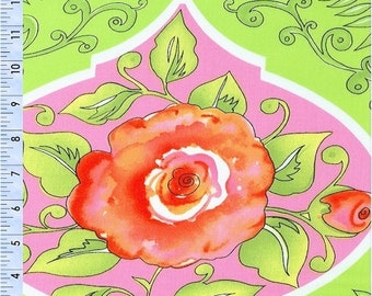 1 Yard Monaco TROPICAL BLOSSOMS DF40 Lime Green Rose Poppy Ferns Dena Designs Floral Free Spirit Quilting Sewing Fabric