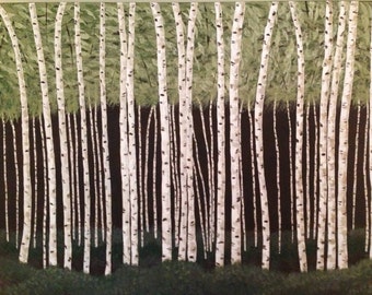 birch tree painting,tree painting,forest painting,green painting,brown painting,acrylic, landscape painting,30x40