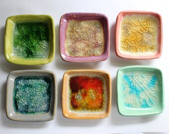 Ceramic and Melted Glass Ring Dish, Jewelry Storage, Bridesmaids Gift, Hand Built Pottery Trinket Holder, Boho Candle Holder