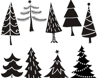 Christmas Tree Clipart, Tree Clipart, Tree Silhouettes Clipart, Tree SVG, Digital Clipart Tree, Printable, Instant Download
